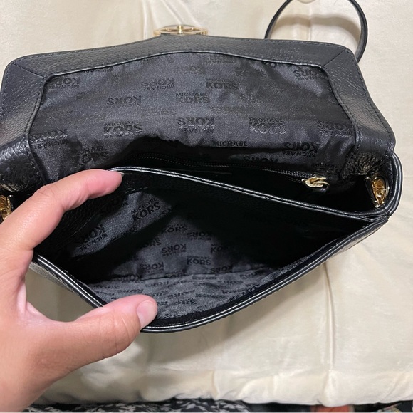 Michael Kors Black Leather Crossbody with Gold Chain - Picture 10 of 11